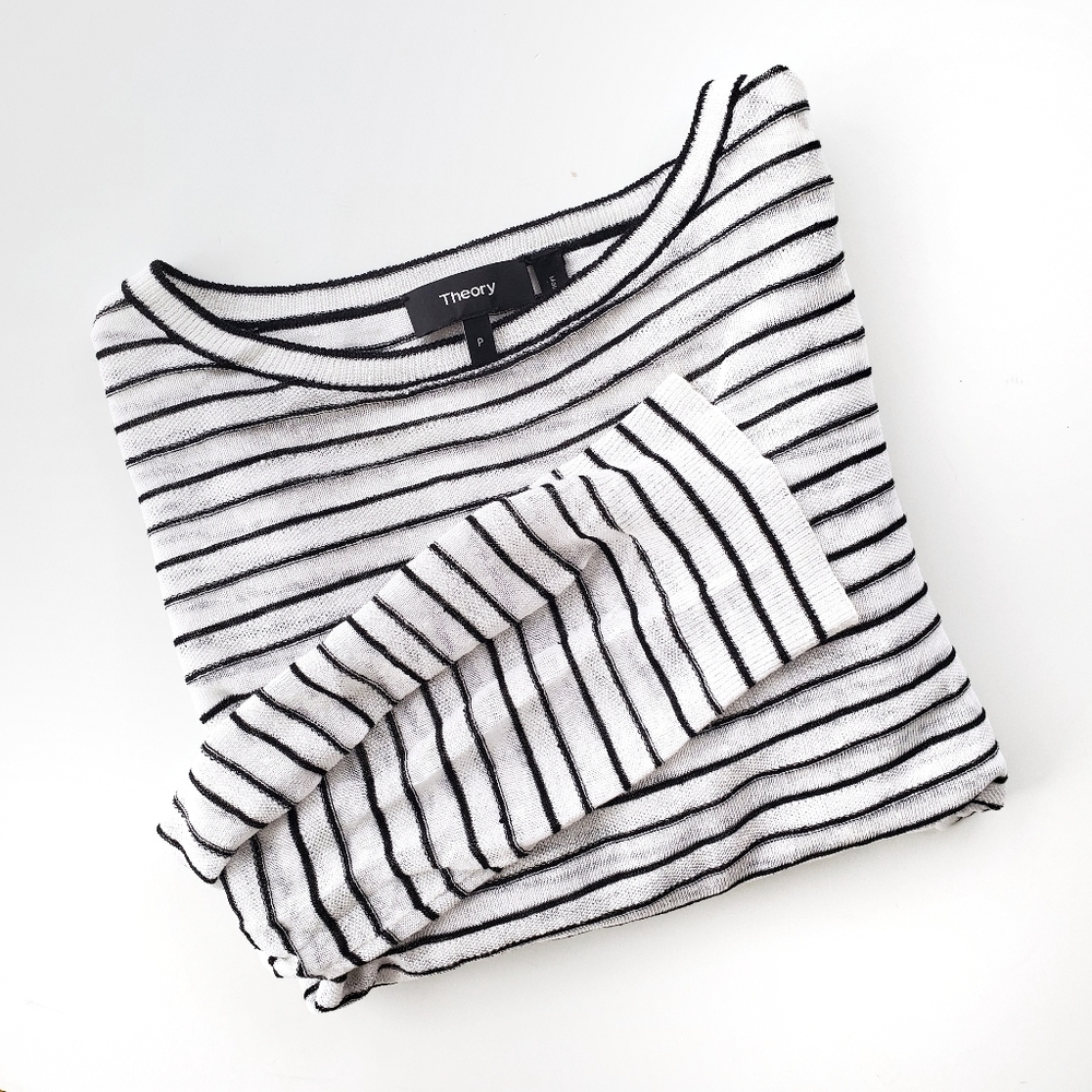 Theory Trinella Linen Black and White Striped Top